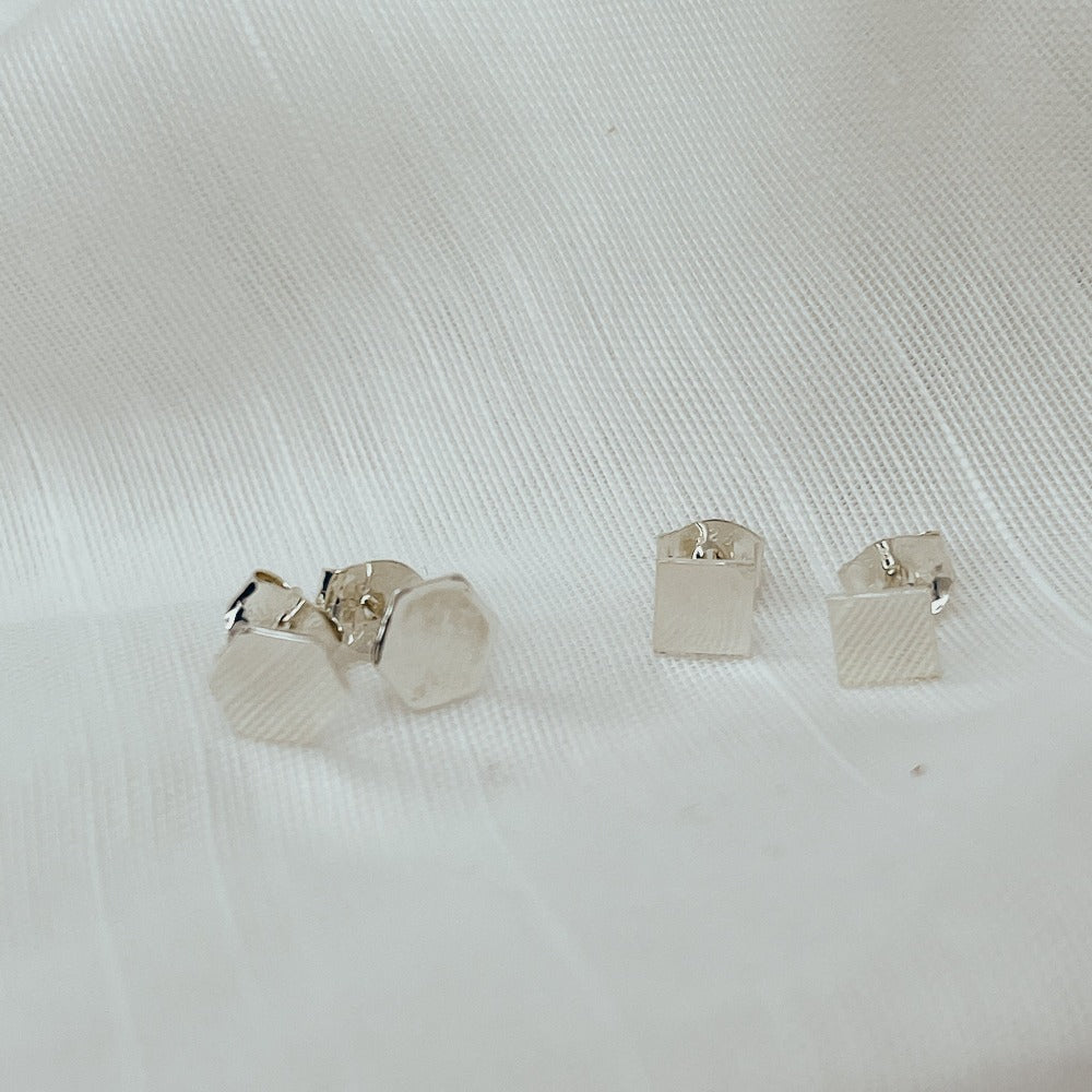 Sterling silver handmade  Hexagon and square Studs