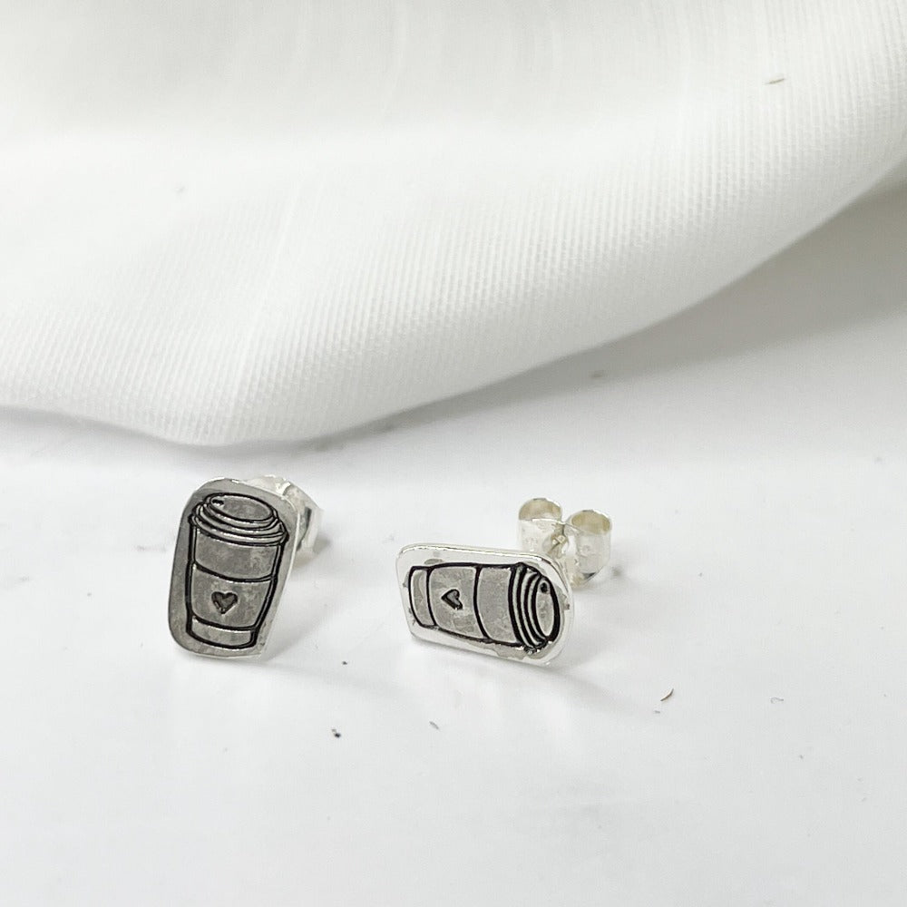 Hand cut, hand stamped coffee cup studs