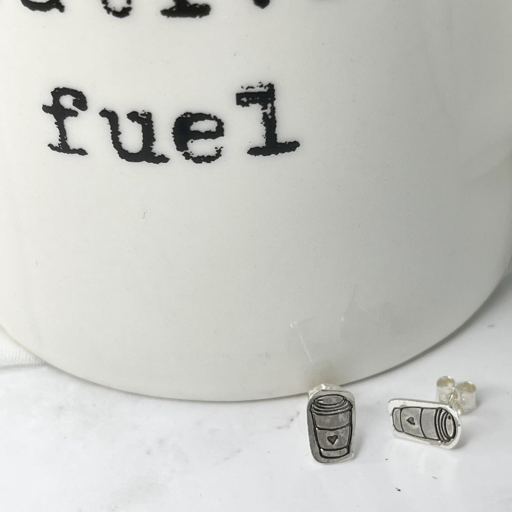 Hand cut, hand stamped coffee cup studs