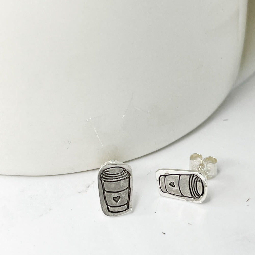 Hand cut, hand stamped coffee cup studs