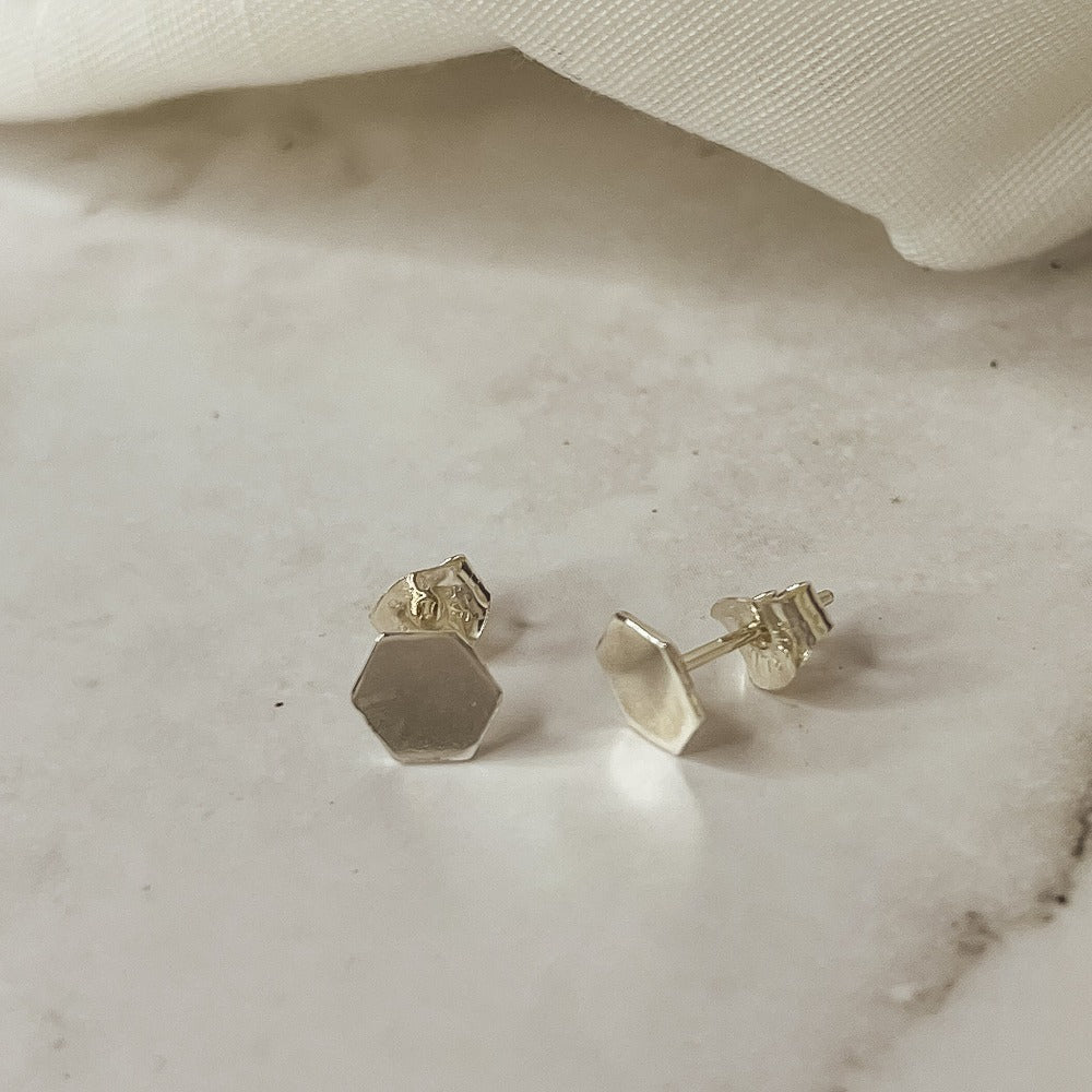 Sterling silver handmade Hexagon Studs