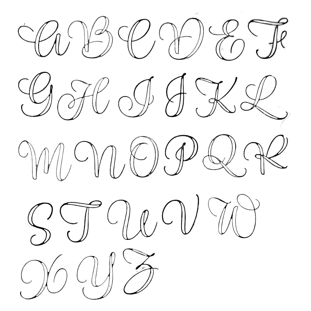Script font sample board for Script Initial Necklace. Limon Outlined script font