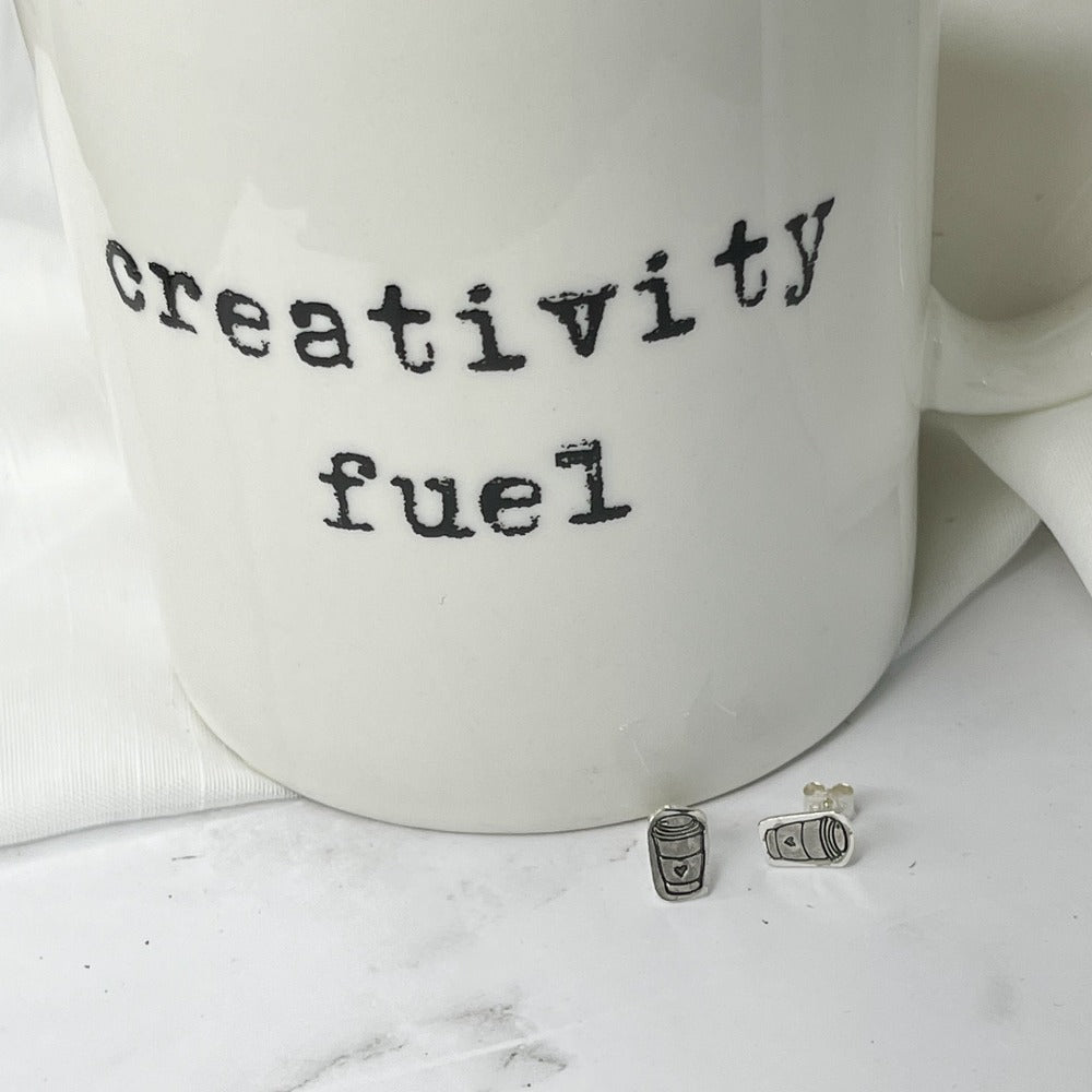 Hand cut, hand stamped coffee cup studs