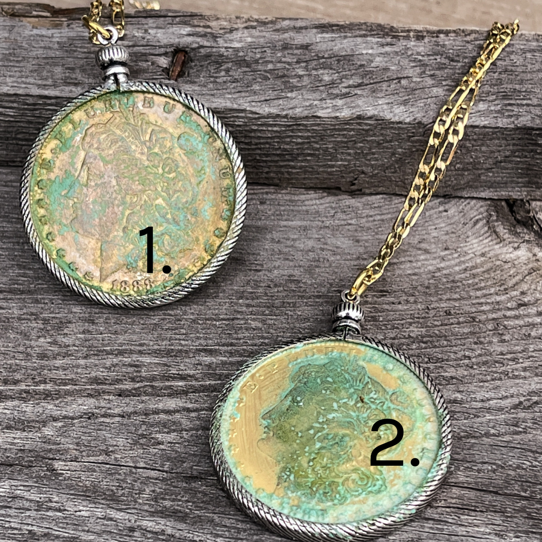 Patinated Coin Necklace -Gold