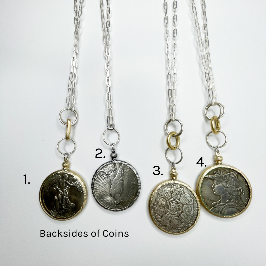 Patinated Coin Necklace -Silver