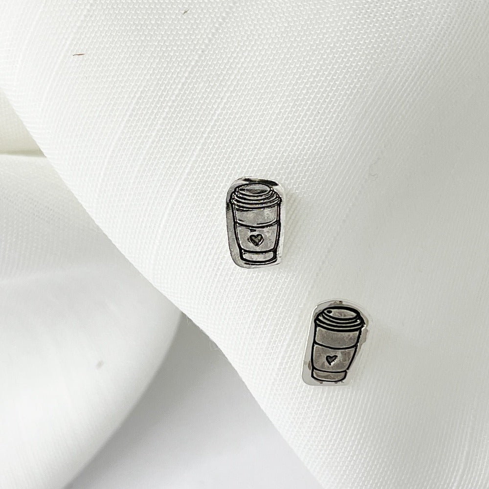 Hand cut, hand stamped coffee cup studs