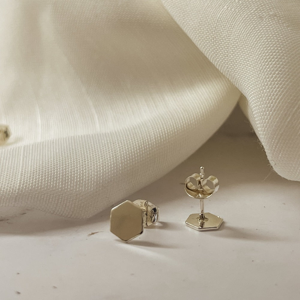 Sterling silver handmade  Hexagon Studs