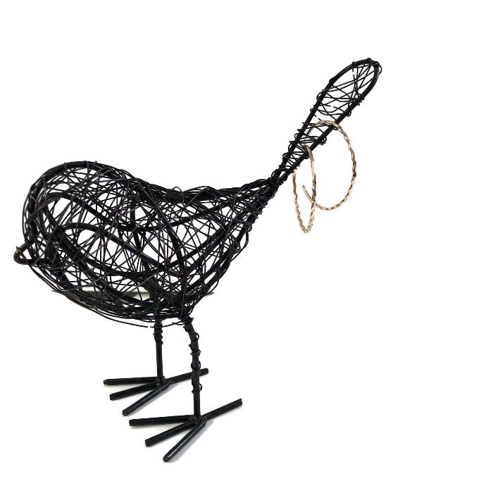 Gold Filled Crimp Hoops hanging off a wire bird