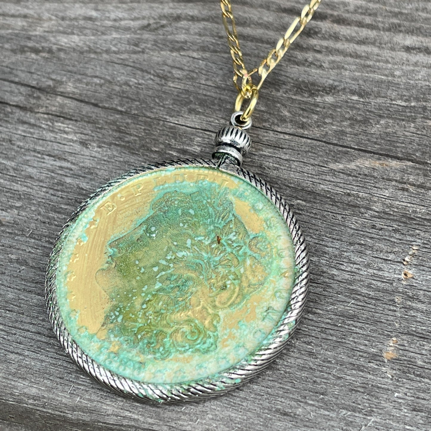 Patinated Coin Necklace -Gold