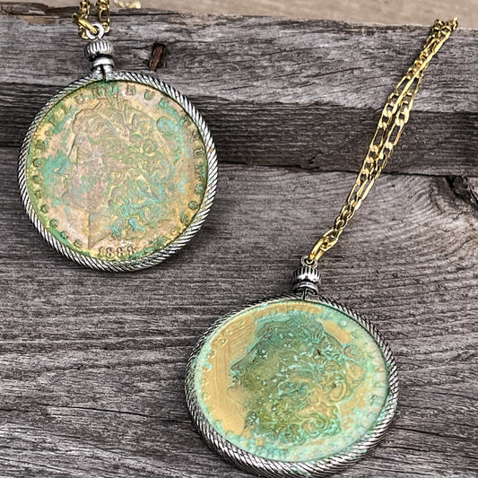 Patinated Coin Necklace -Gold