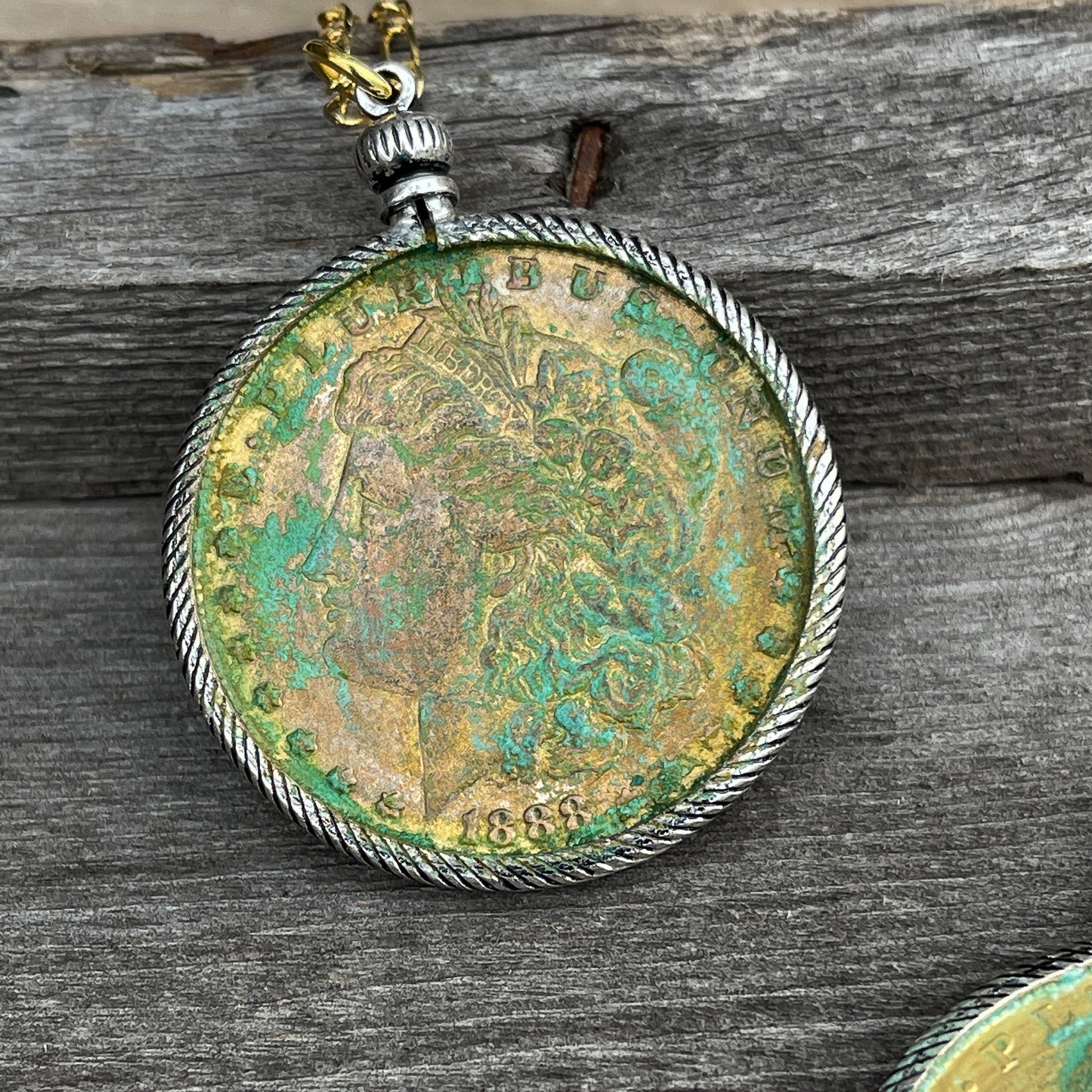 Patinated Coin Necklace -Gold