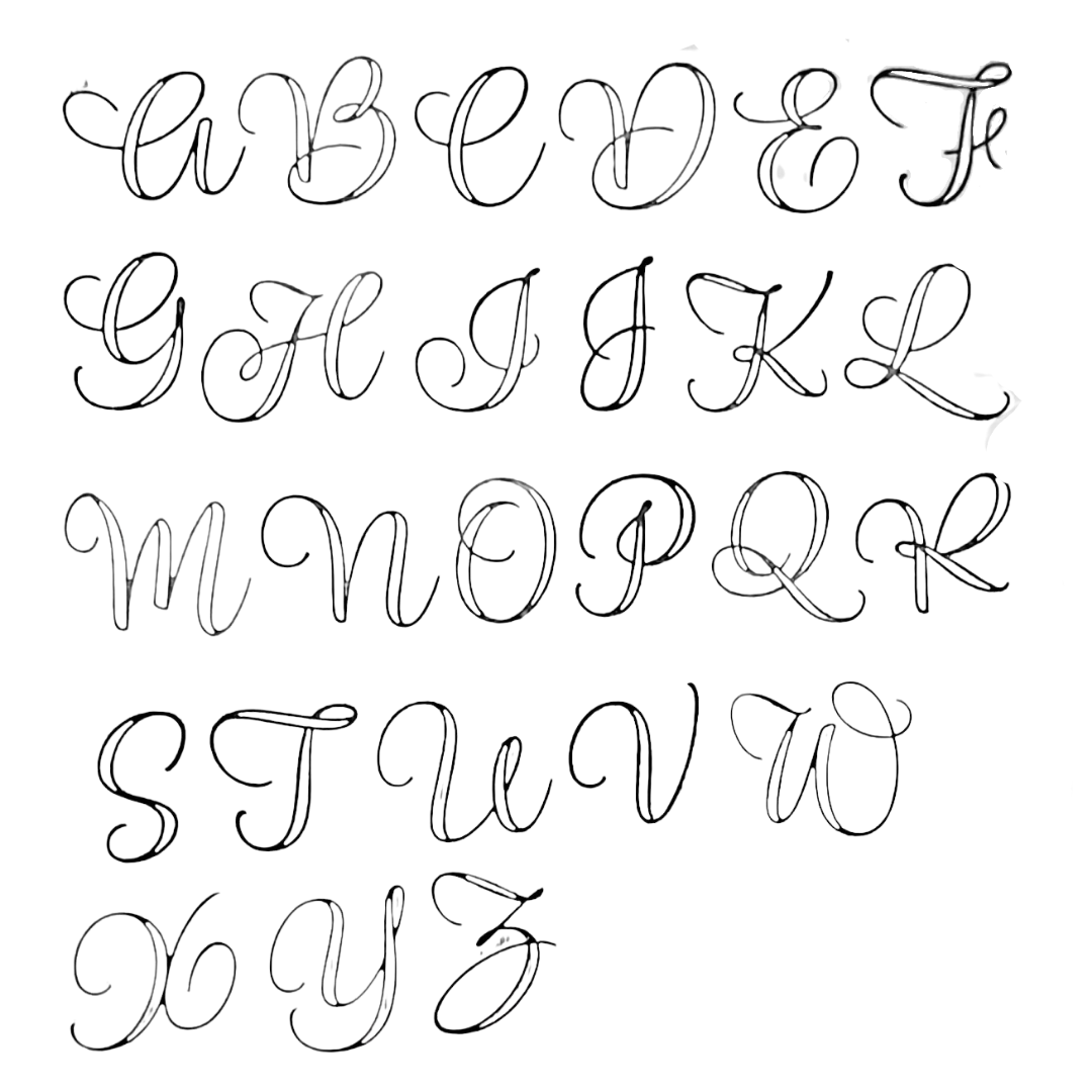 Script font sample board for Script Initial Necklace.  Limon Outlined script font